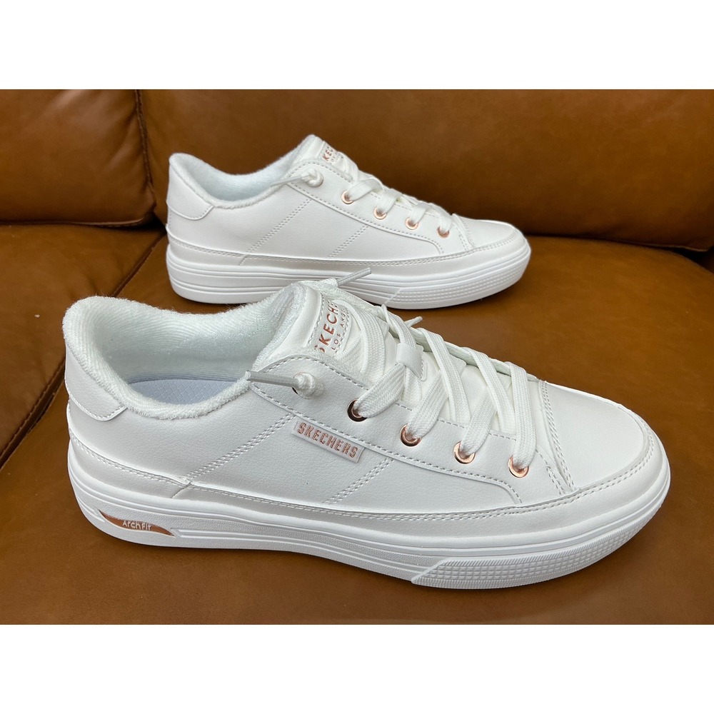 Skechers Arch Fit Arcade Sneakers Womens 7.5 White New On My Way RoseGold